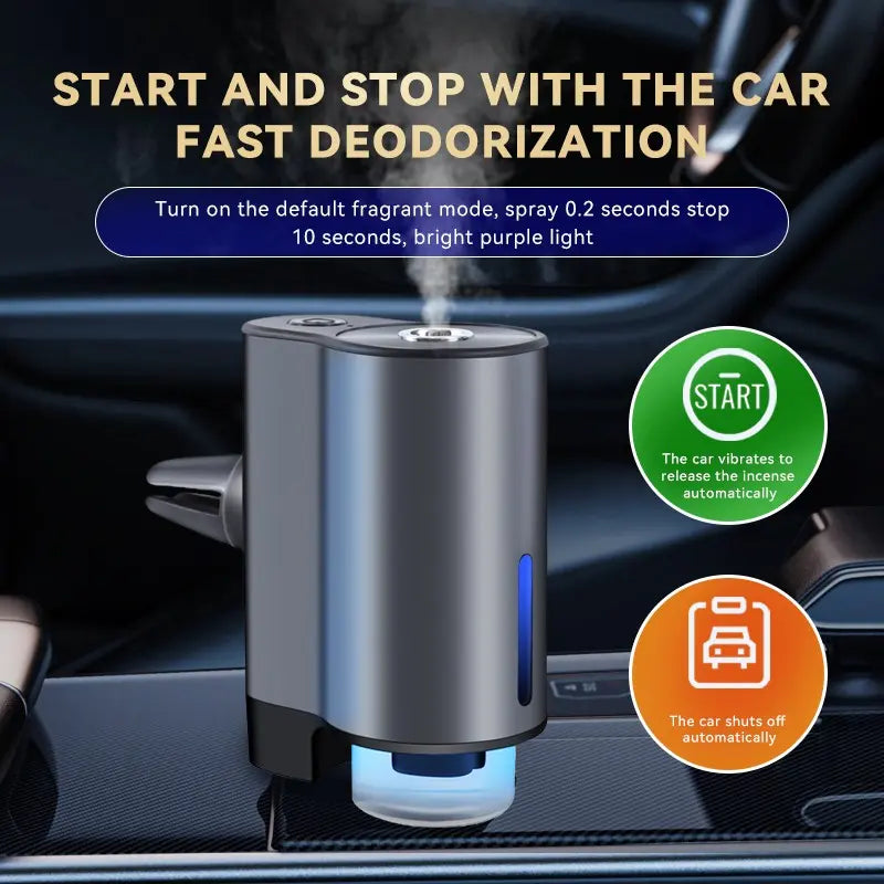 Premium Aluminum Smart Car Fragrance Diffuser - Girly Cute Car Accessories for Women, Air Vent Essential Oil Sprayer with Auto Start, Multi-Color Ambient Light, Rechargeable Battery, Odor Removal, Baby-Safe Mist, 3 Essential Oil Bottles Included