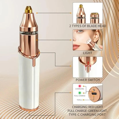 Women'S Cordless 2-In-1 Electric Facial & Eyebrow Trimmer with LED Light - USB-C USB Rechargeable Precision Eyebrow Shaper, Lip Hair Remover, Portable Painless Home/Party Gift Tool