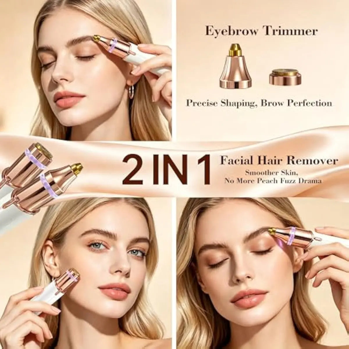 Women'S Cordless 2-In-1 Electric Facial & Eyebrow Trimmer with LED Light - USB-C USB Rechargeable Precision Eyebrow Shaper, Lip Hair Remover, Portable Painless Home/Party Gift Tool