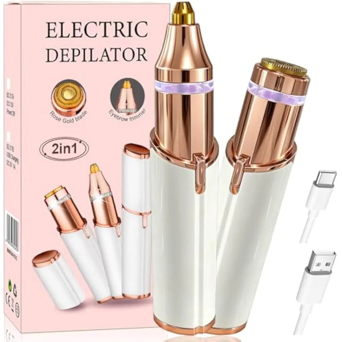 Women'S Cordless 2-In-1 Electric Facial & Eyebrow Trimmer with LED Light - USB-C USB Rechargeable Precision Eyebrow Shaper, Lip Hair Remover, Portable Painless Home/Party Gift Tool