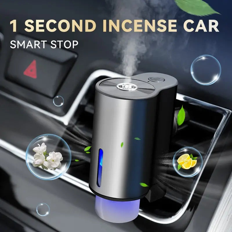 Premium Aluminum Smart Car Fragrance Diffuser - Girly Cute Car Accessories for Women, Air Vent Essential Oil Sprayer with Auto Start, Multi-Color Ambient Light, Rechargeable Battery, Odor Removal, Baby-Safe Mist, 3 Essential Oil Bottles Included