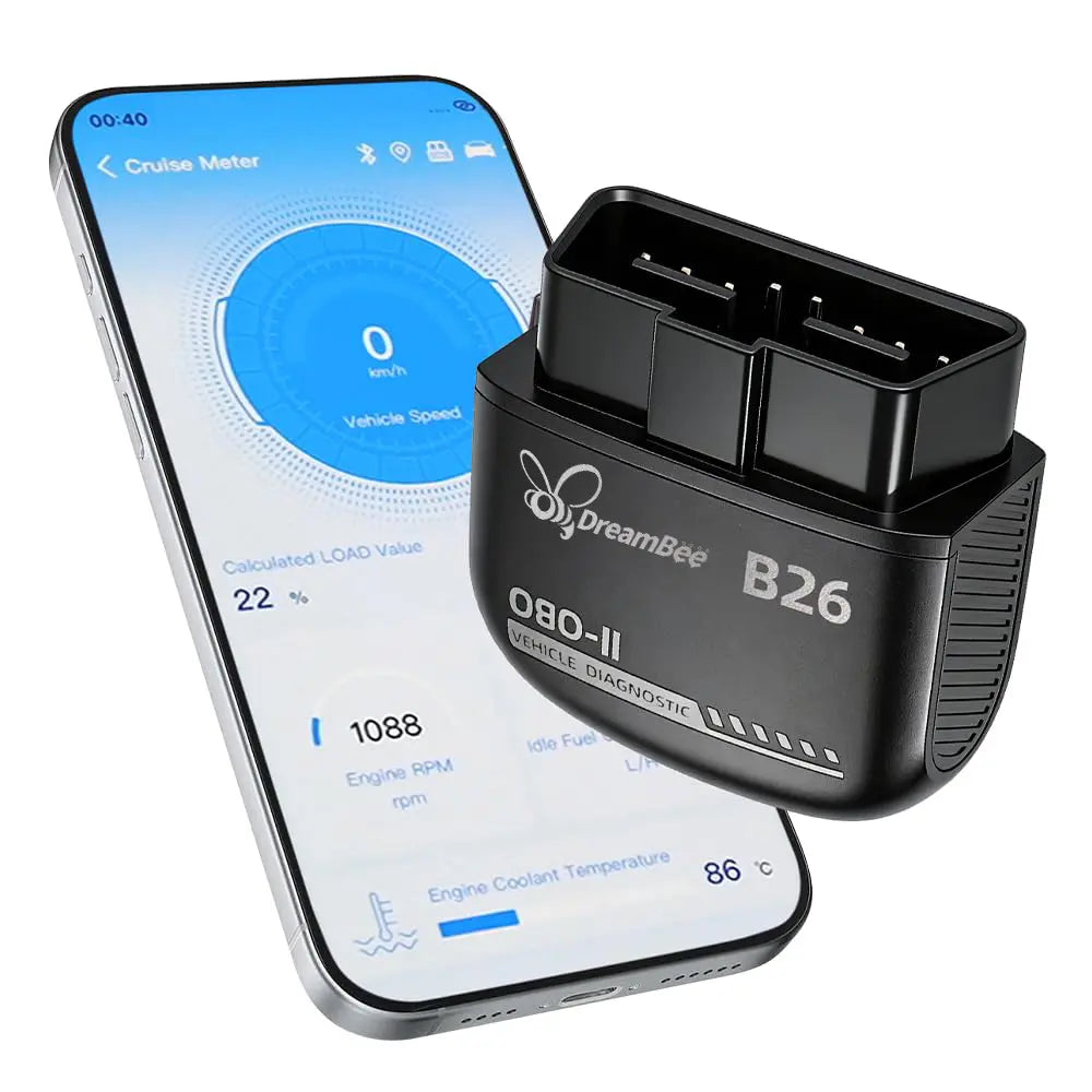 Dreambee B26 Mini Compact Handheld Wireless Bluetooth 5.1 OBD2 Scanner - 12V Gasoline Cars Plug-And-Play Car Computer Diagnostic Reader, Engine Faults Check Tool for Ios & Android, Multilanguage View, Real-Time Data, Code Read/Clear for Daily Maintenance