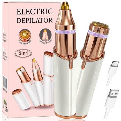 Women'S Cordless 2-In-1 Electric Facial & Eyebrow Trimmer with LED Light - USB-C USB Rechargeable Precision Eyebrow Shaper, Lip Hair Remover, Portable Painless Home/Party Gift Tool
