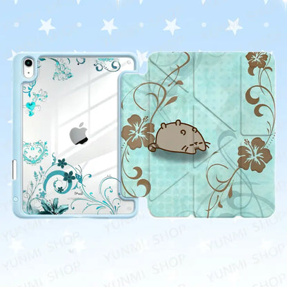 Pusheen Cute Rainbow Cat & Arcade Claw Machine Style | Colorful Star Clear Back & UFO Alien Kitten Graphic | Kawaii Pastel Dreamy Aesthetic Tablet Case Cover | for Ipad Air/Pro/Mini 10.2 10.9 11 13 Inch, Suitable for Both Men and Women, Perfect Gift