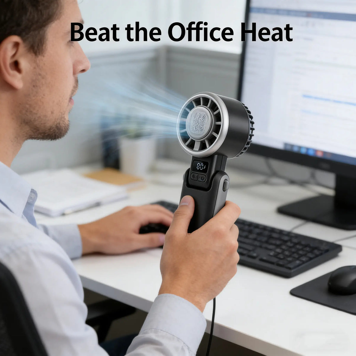 3-In-1 Portable Handheld Fan with Cooling Plate, 5-Speed Rechargeable Turbo Fan with Digital Battery Display, USB-C Charging and Adjustable Foldable Design for Handheld, Desk or Neck Use, Travel, Cruise, Office and Outdoor Activities