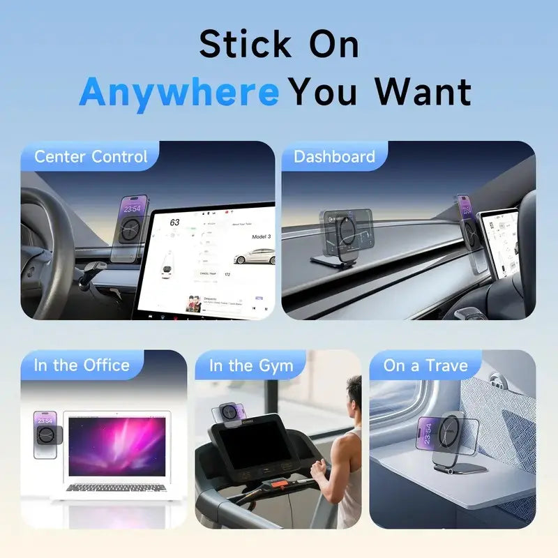 Magsafe Magnetic Car Phone Holder, 20Kg Strong Dual-Sided Auto Accessories Interior, Ultra-Thin Anti-Shake Dashboard Mount, 270°-360° Adjustable Rotation, No-View-Blocking Design, Compatible with Iphone 17 Pro Max & Most Smartphones, Car Accessories