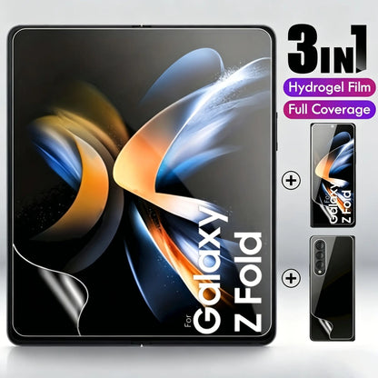3 in 1 Soft Hydrogel Film Smartphone, Cellphone Screen Protector for Samsung Galaxy Z Fold 7 6 5 4 3 2 [Inside TPU Film+Full Covered Outer+Back Cover Screen Protector] Accessories