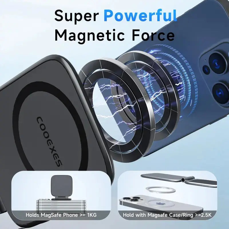 Magsafe Magnetic Car Phone Holder, 20Kg Strong Dual-Sided Auto Accessories Interior, Ultra-Thin Anti-Shake Dashboard Mount, 270°-360° Adjustable Rotation, No-View-Blocking Design, Compatible with Iphone 17 Pro Max & Most Smartphones, Car Accessories